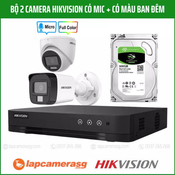 Bộ 2 camera Hikvision có mic + có màu ban đêm