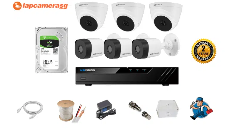 Bộ 6 camera Kbvision và phụ kiện