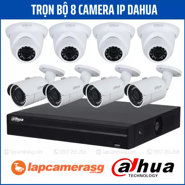 Trọn bộ 8 camera ip Dahua